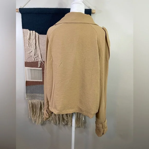 NWT Laundry By Shelli Segal Notch Lapel Epaulet Coat Cropped in Camel XL - Picture 6 of 8